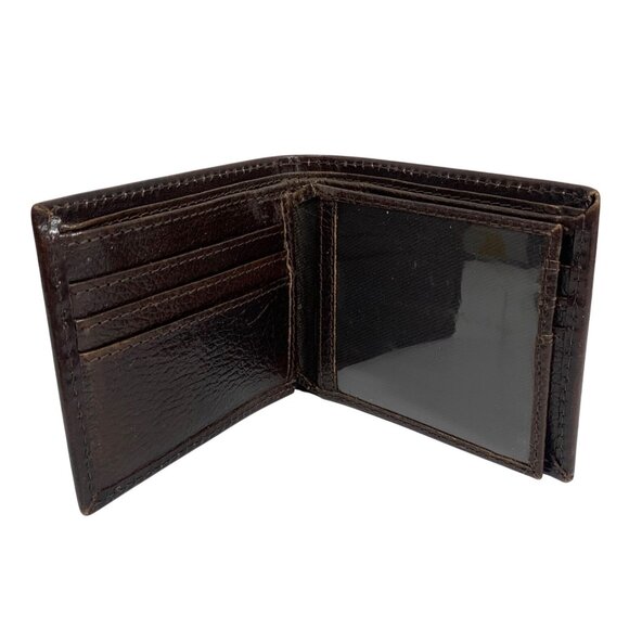 American Bison Men's Hand Tooled Brown Leather Bifold Wallet Floral Weave - Picture 10 of 10